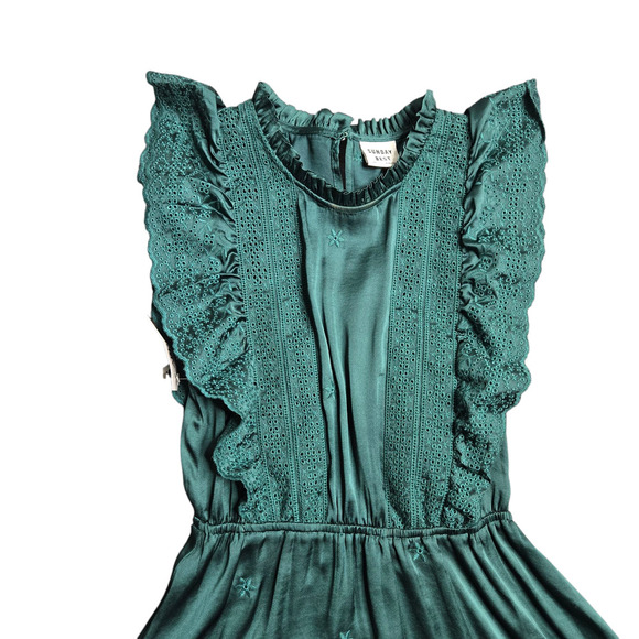 Aritzia Sunday Best Bibi Ruffle Emerald Dress Size: XXS - Picture 3 of 6